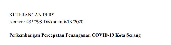 Per tanggal 28 September Berikut Percepatan Penanganan COVID-19 Kota Serang