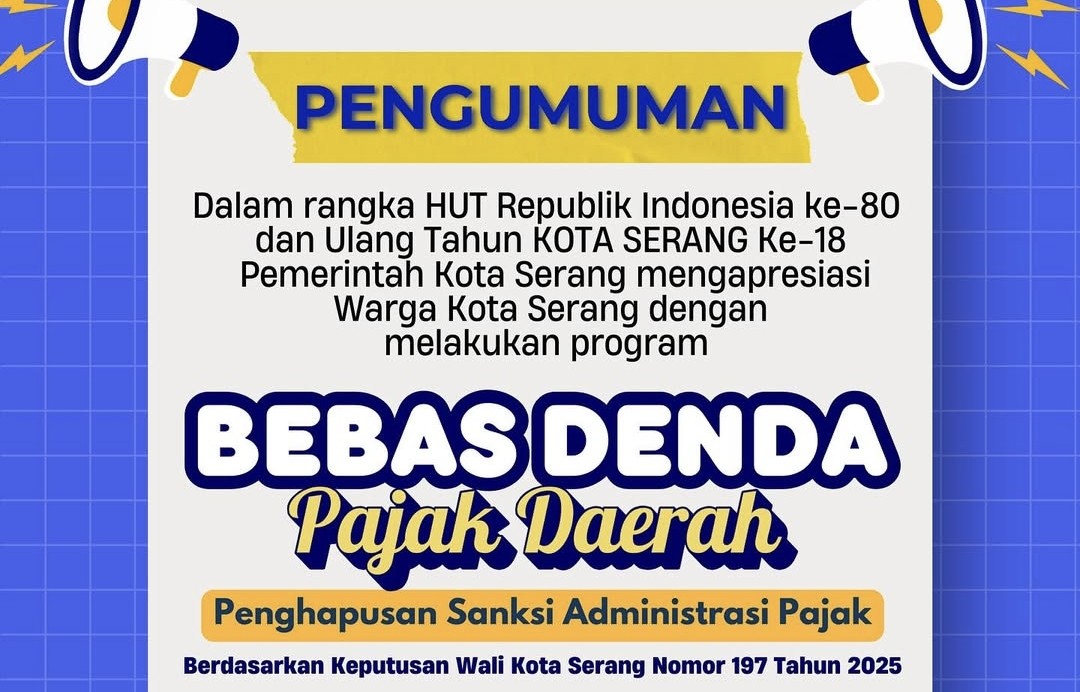 Sambut HUT RI ke-80 dan HUT Kota Serang ke-18, Pemkot Serang Hapus Denda Pajak Daerah Selama Agustus 2025