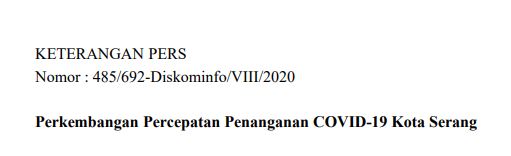 Per Tanggal 19 Agustus Berikut Perkembangan Percepatan Penanganan Covid-19 Kota Serang