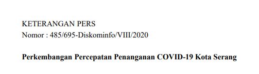 Per Tanggal 23 Agustus Berikut Perkembangan Perkembangan Percepatan Penanganan Covid-19 Kota Serang