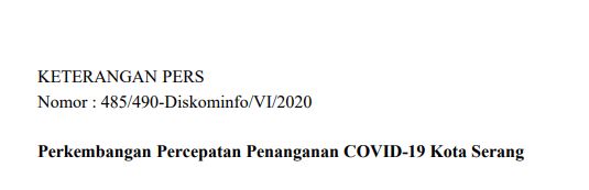 Per tanggal 08 Juni 2020, Berikut Perkembangan Percepatan Penanganan Covid 19 Kota Serang