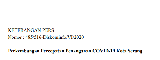 Per tanggal 18 Juni, Berikut Perkembangan Percepatan Penanganan Covid-19 Kota Serang