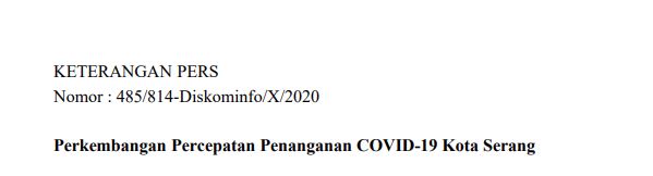 Per Tanggal 1 Oktober 2020, Berikut Perkembangan Percepatan Penanganan COVID-19 Kota Serang