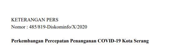 Per tanggal 4 Oktober 2020 Berikut Disampaikan Perkembangan Percepatan Penanganan COVID-19 Kota Serang