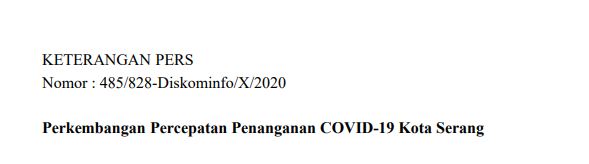 Per Tanggal 6 Oktober 2020, Berikut Perkembangan Percepatan Penanganan COVID-19 Kota Serang
