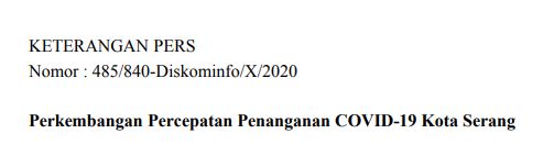 Per Tanggal 11 Oktober Berikut Perkembangan Percepatan Penanganan Covid-19 Kota Serang