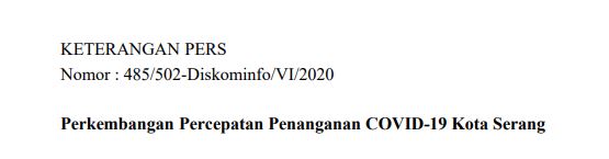 Per tanggal 12 Juni Berikut Perkembangan Percepatan Penanganan Covid-19 di Kota Serang