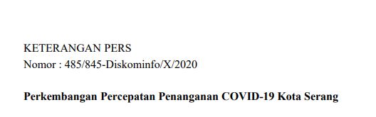 Per tanggal 12 Oktober Berikut Perkembangan Percepatan Penanganan COVID-19 Kota Serang.