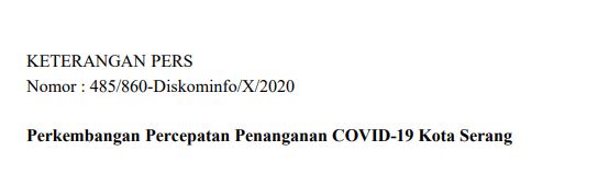 Per tanggal 13 Oktober, Berikut Perkembangan Percepatan Penanganan COVID-19 Kota Serang.