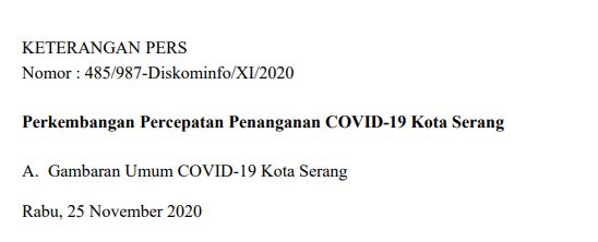 Per Tanggal 25 November Berikut Perkembangan Percepatan Penanganan Covid-19 Kota Serang