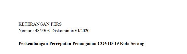 Per tanggal 13 Juni Berikut Perkembangan Percepatan Penanganan Covid-19 di Kota Serang