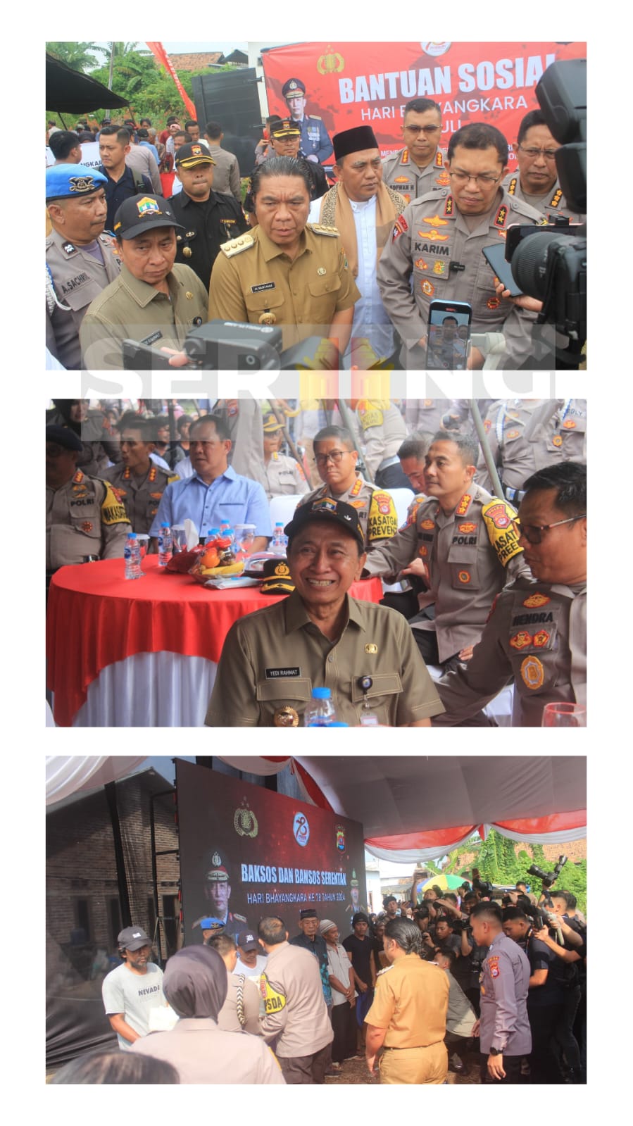 Pj Walikota Serang hadiri HUT Bhayangkara ke-78, Polda & Polresta bagikan ribuan paket bansos kepada masyarakat serta baksos kepada  setiap kelompok masyarakat.