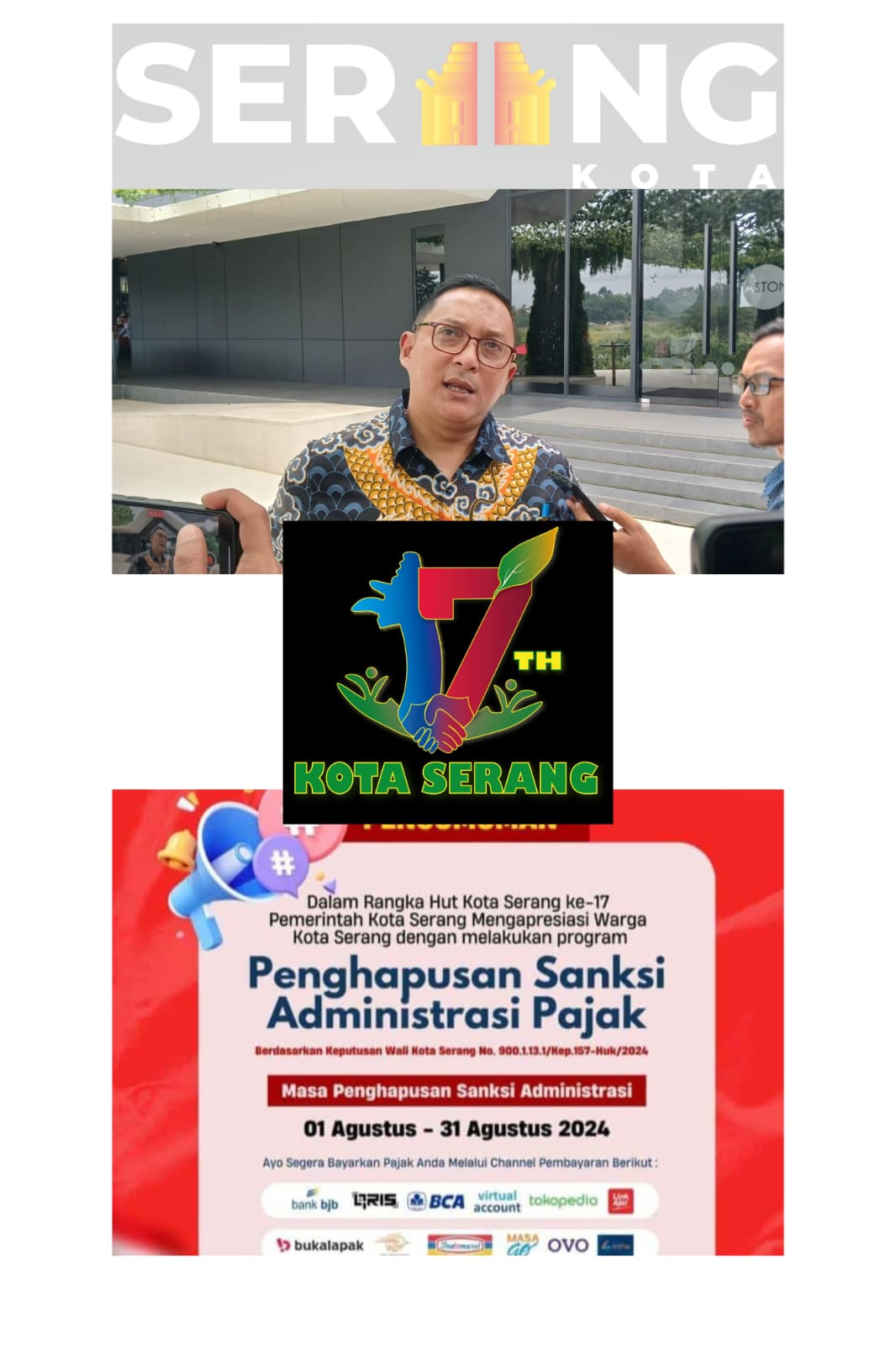 Sambut HUT Kota Serang, Pemkot Hapuskan Sanksi Administratif Pajak selama Agustus.