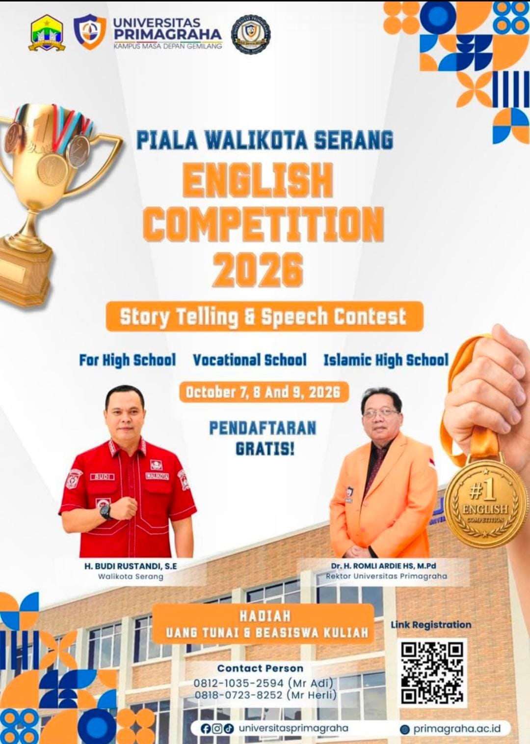 UPG Gelar Piala Wali Kota Serang English Competition 2026, 10 Pelajar Terbaik Disiapkan Beasiswa Kuliah Gratis