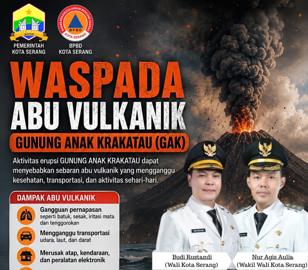 Dampak Abu Vulkanik Gunung Anak Krakatau, Pemkot Serang Imbau Warga Tetap Waspada dan Jaga Kesehatan