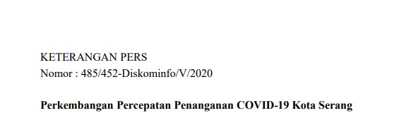 Per Tanggal 28 Mei 2020, Berikut Perkembangan Percepatan Covid-19 Kota Serang