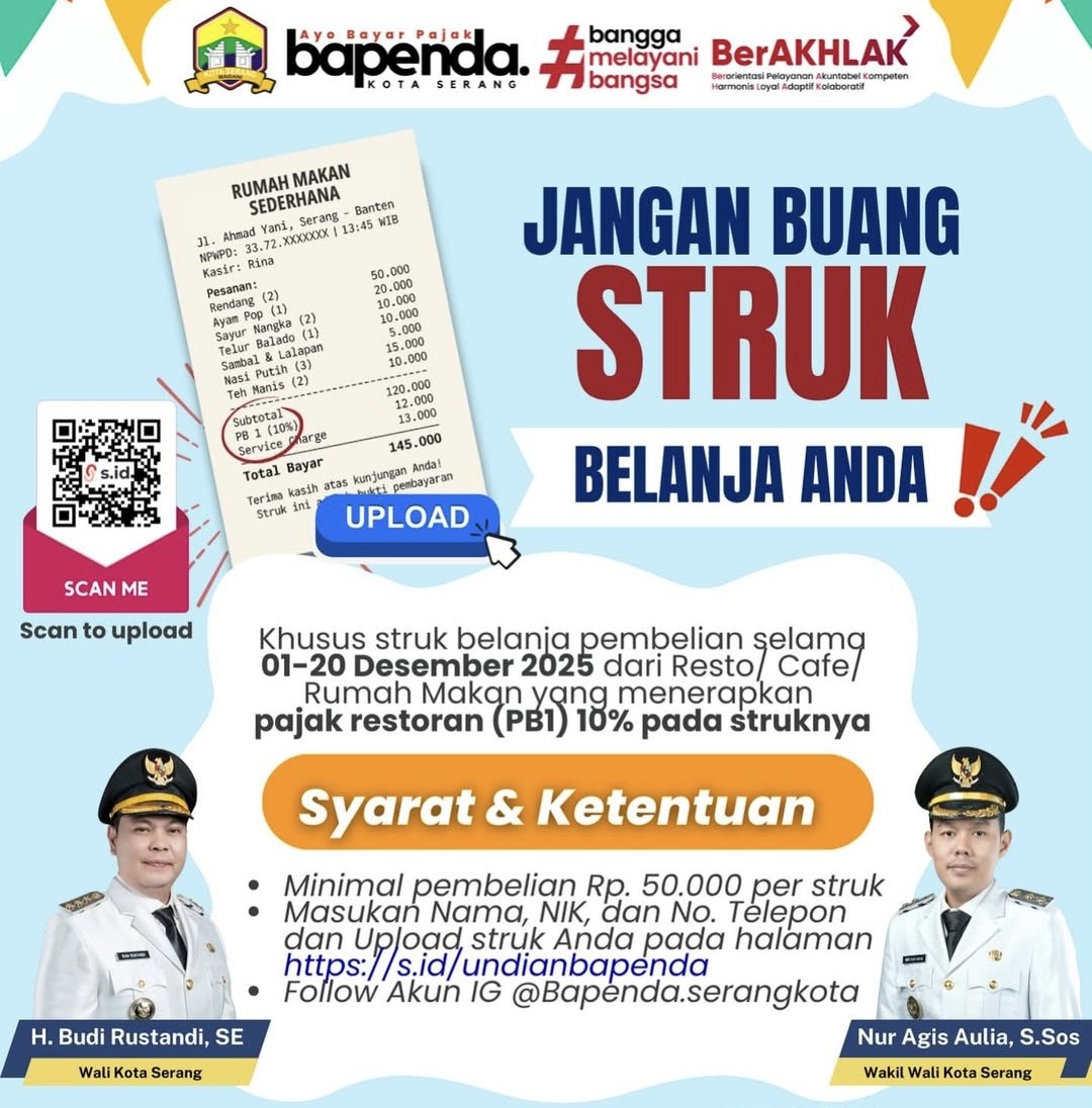 Jangan Buang Struk Belanja, Bapenda Kota Serang Siapkan Grand Prize Motor bagi Warga yang Makan di Restoran